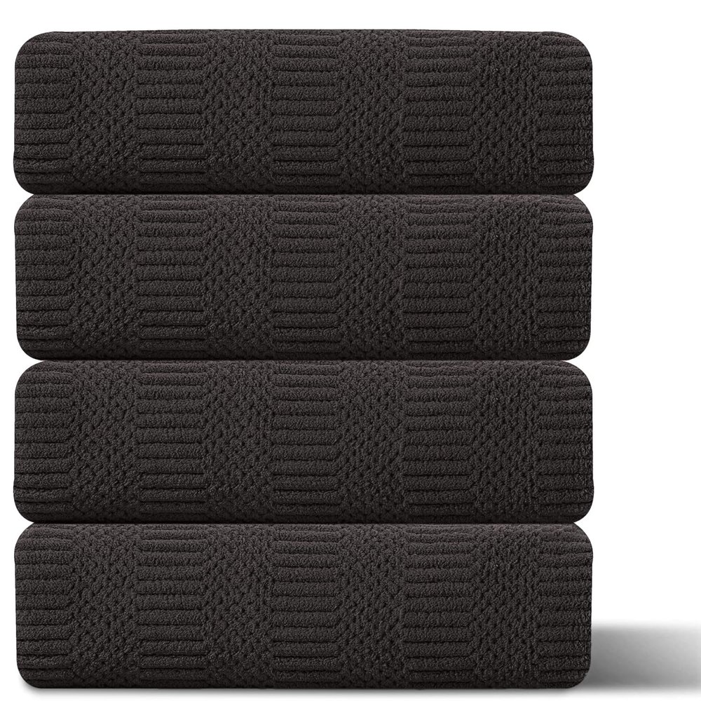 Ferdilan 4 Piece Oversized Bath Towels Set 35x70 Inches, Black Brown Extra Large Soft Bath Sheet Chair Towels 600 GSM Highly Absorbent Quick Dry Towels Set for Bathroom Hotel Spa