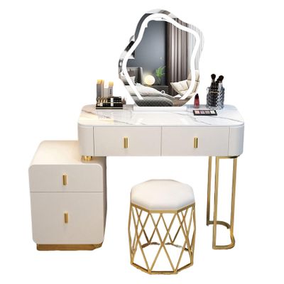 JATIBOSH Vanity Dressing Table Home Dressers Bedroom Furniture Moveable Bedside Table with Illuminated Mirror Dressing Table Cabinet,Sideboard with Drawers and Stool