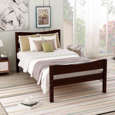 Bed Frames Twin, Wooden Bed Frame Espresso Solid Wood Bed Frame with Headboard and Wooden Slat Support