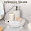 EOSAHR Decorative Wooden Riser for Home Decor : Farmhouse Display Stand for Kitchen Counter, Bathroom Sink and Home Decor - Rustic Round Waterproof Pedestal Tray for Soap, Plant Holder (White) view 3
