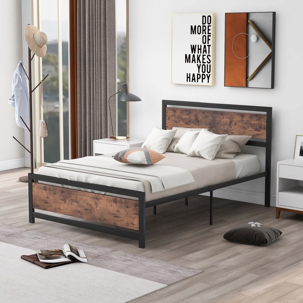 Metal Bed Frame Full, Full Bed Frame Black Bed Frame Full with Headboard and Footboard No Box Spring Needed