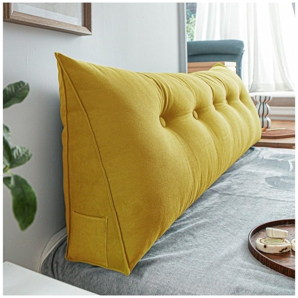 Bed / Sofa Triangular Reading Pillow, Large Headboard Pillow, Daybed Cushion Large Bolster Cushion, Headboard Backrest Positioning Support Pillow With Removable Cover ( Color : Yellow , Size : 100cm/3