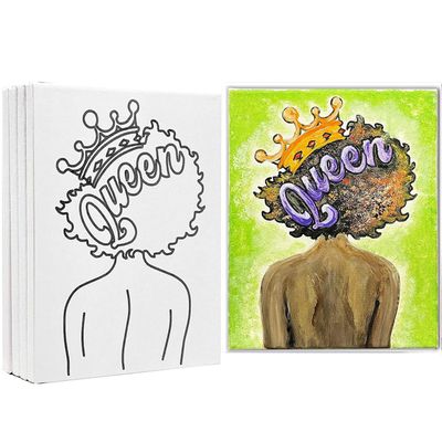 Indigo Art Studio Pre Drawn Canvas Painting for Adults Kids Couples | 4-40 PACK Discounted Bundle | DIY Birthday Gift & Sip and Paint With Twist Party Favor Canvas Only, Afro Queen #3 (11x14 Inches)