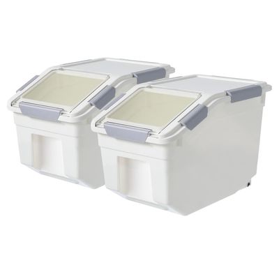 20Lbs 2 Pack Food Storage Container with Scoop, Airtight Rice Storage Bins Flour Containers Pet Food Dispenser with Handle & Wheels, Plastic Kitchen Pantry Organization for Cereal Baking Supplies