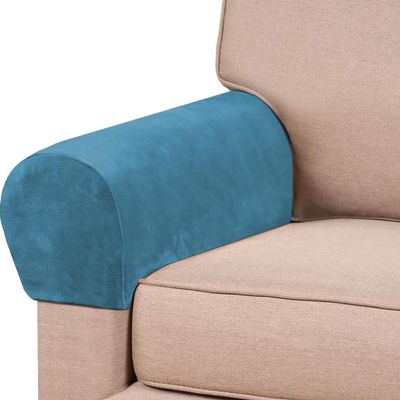 ADPON Stretch Velvet Sofa Armrest Covers Arm Covers for Chairs and Sofas Anti-Slip Couch Armrest Covers with Sticker Furniture Armrest Protector for Sofa Couch Chair Recliner (Peacock Blue,Set of 4)