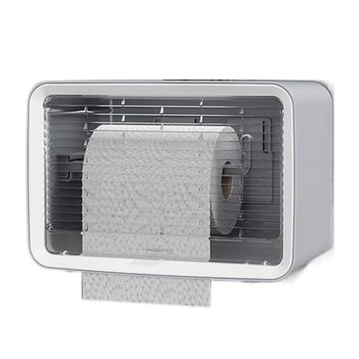Tissue Box Cover Wall Mount Bathroom Storage with Removable Crossbar Clamshell Door, Non Marking Paste Waterproof Toilet Tissue Holder for Bathroom or Kitchen ( Color : Gray , Size : Single layer )