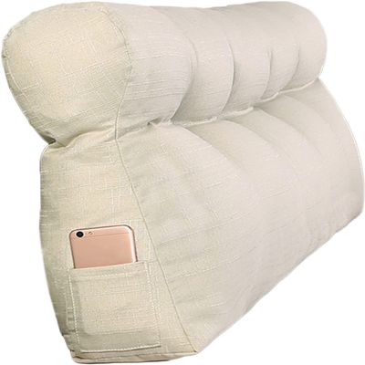 COZMAX Large Triangular Headboard Cushion Wedge Reading Bed Rest Pillow Triangle Headboard Backrest Fleece Positioning Support Bolster for Dorm Room Daybed (Color : Ivory, Size : 90 * 50 * 15cm)
