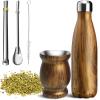 Artcome 5pc Stainless Steel Yerba Mate Cup Set - 1 8.5oz Stainless Steel Double-Wall Mate Cup, 1 17oz Thermos, 2 Bombillas (Yerba Mate Straw), 1 Brush, Easy to Clean, Solid and Durable view 1