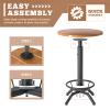 AA Products Industrial Bar Table 29.5-39.4" Adjustable Height Ring Footrest Design Pub Table Pub Cocktail Table Counter Bar Table (Matte Black Base, Brown Wooden Top) view 4