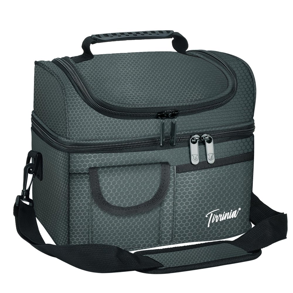Tirrinia Reusable Lunch Box for Men Women, Insulated Lunch Bag Adult Work, Double Decker Leakproof Lunchbox for Office Picnic BeachDual Compartment Lunch Cooler Bag,Celadon