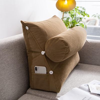 Adjustable Reading Pillow, Bed Wedge Pillow Triangle Pillow, Sofa Back Support Pillow, Reading Backrest Cushion, with Neck Pillow and Pockets, for Reading Working ( Color : Light Coffee , Size : 45x45