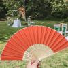 110pcs Personalized Fans for Wedding Favors Bulk, Custom Hand Fans for Guests/Bridal/Bridesmaid, Customize Silk Decorative Folding Fans Women Foldable, Birthday Party Fans Gifts, Bamboo Fans, Orange view 2