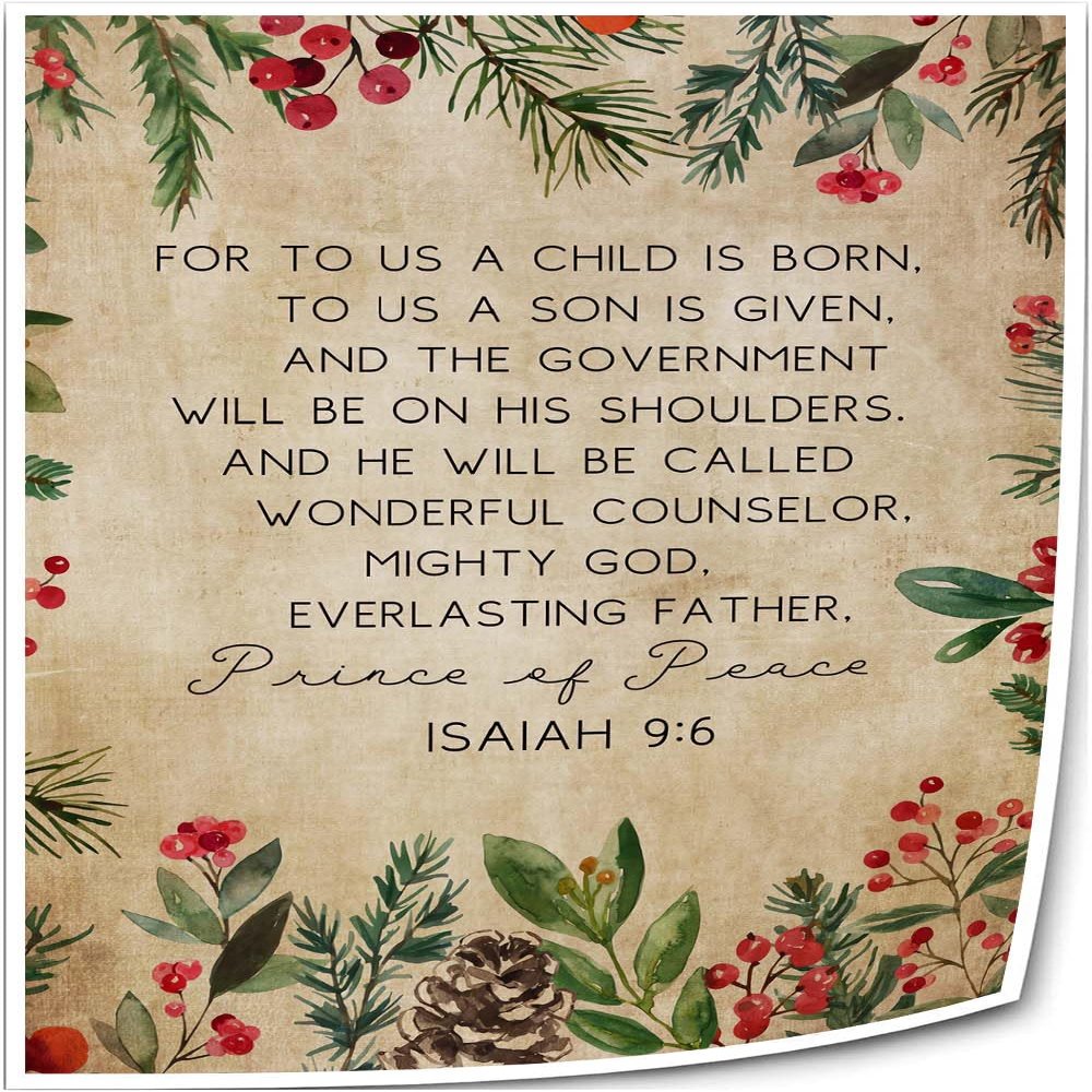 Maiplren Isaiah 9 6 Wall Art Bible Verse Poster Christian Scripture Wall Decoration Painting Canvas Set Print Artwork Giclee Fine Art (20x30inch(50x75cm),Unframed)