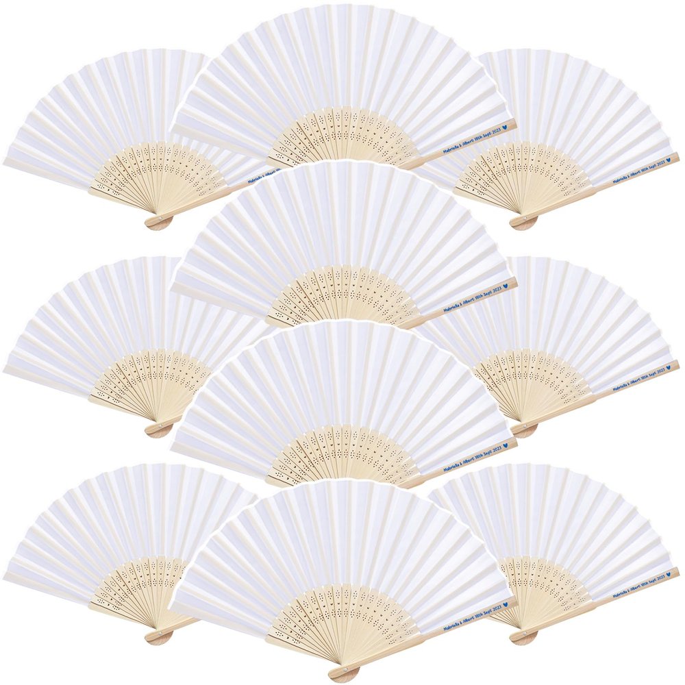 70pcs Personalized Fans for Wedding Favors Bulk, Custom Hand Fans for Guests/Bridal/Bridesmaid, Customize Silk Decorative Folding Fans Women Foldable, Birthday Party Fans Gifts, Bamboo Fans, White