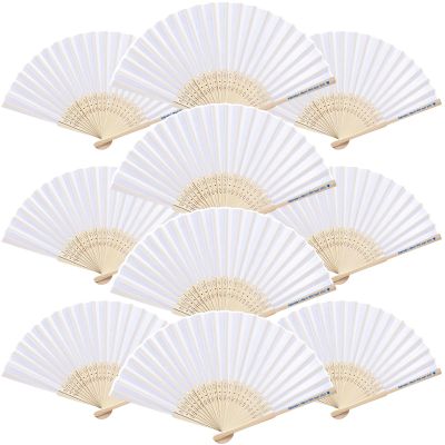 40pcs Personalized Fans for Wedding Favors Bulk, Custom Hand Fans for Guests/Bridal/Bridesmaid, Customize Silk Decorative Folding Fans Women Foldable, Birthday Party Fans Gifts, Bamboo Fans, White