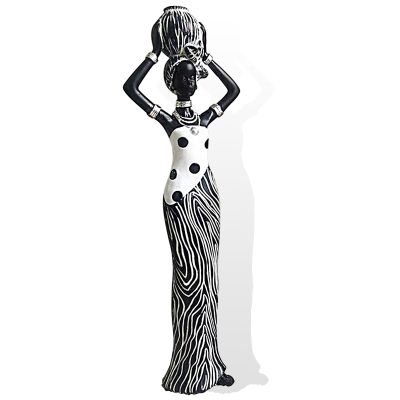 Africa Sculpture Decorations, African Jar Figurines Home Decor, Desktop Art Figure Statues, Collectible Vintage Gift Crafts, Tribal Lady Desk Ornaments for Living Room Women Bookcase (Stand-Black)
