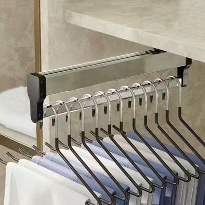 Valet Rod For Closet Pull Out, Bearing 25kg Retractable Organizer Hanger, Stainless Steel Pull-Out Pants Rack, Mute Track Adjustable Closet Rod, Extendable Storage Clothes Rail (Color : Black, Size