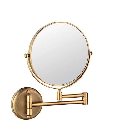 AMHIL 8inch Round Make Up Mirror Double-Sided 360 Rotation Bathroom Mirror Perfect for Bedroom Dressing Table or Bathroom Vanity (Color : Antique Color, Size : 5X)