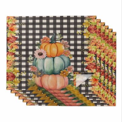 Autumn Pumpkin Cloth Napkins Set of 6 - Washable Dinner Napkins Reusable Table Napkins for Home Party Weeding Dining Table Setting Decoration, Rustic Farmhouse Thanksgiving Plaid Oversized 20"x20"