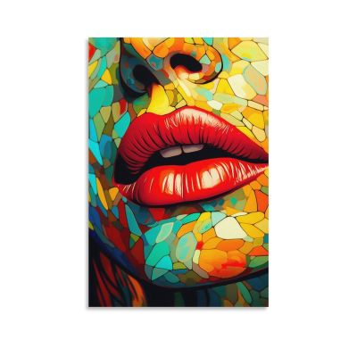 HHGaoArt Colorful Lips Wall Art Sexy Girl Mouth Canvas Prints Abstract Pop Art Poster Painting Picture for Bedroom (7-Pop,16x24inch-Unframe)