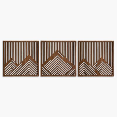 Geometric mountain wood wall art decor, 3 piece mountain wooden wall decoration, Large geometric wall art