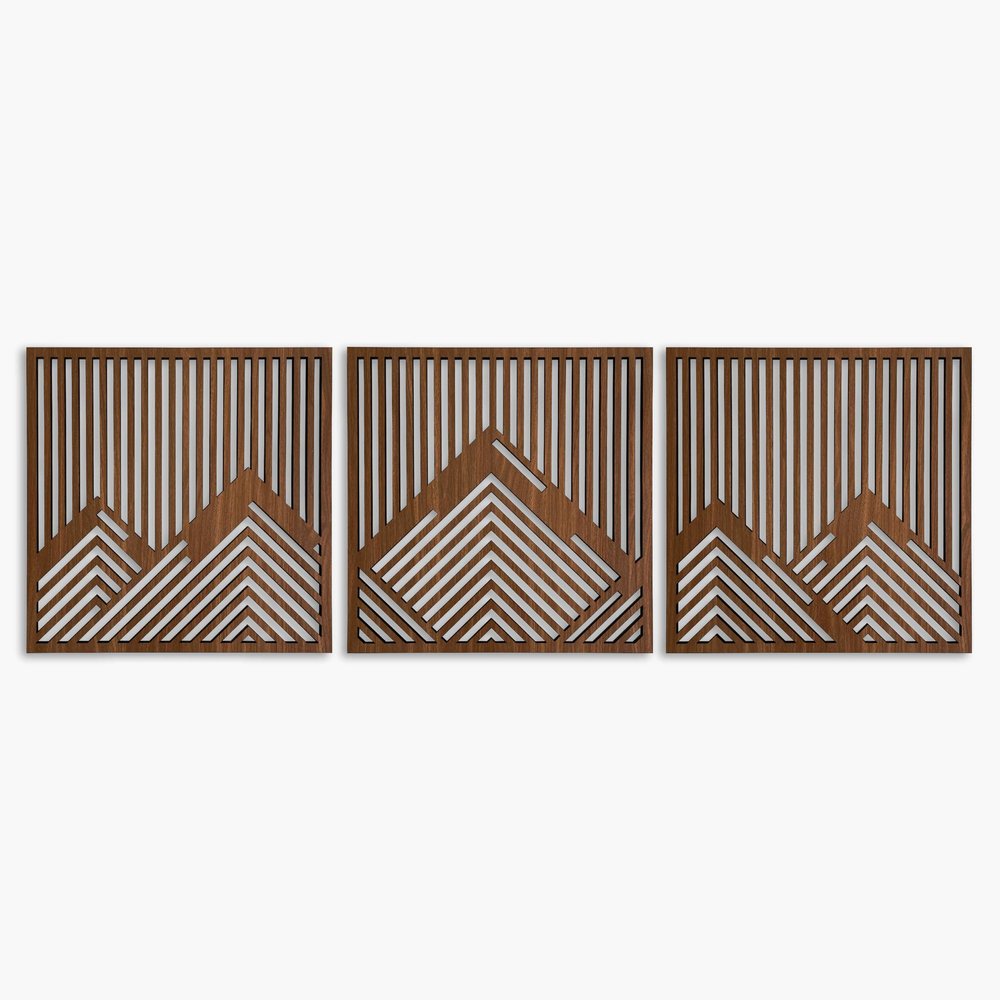 Geometric mountain wood wall art decor, 3 piece mountain wooden wall decoration, Large geometric wall art