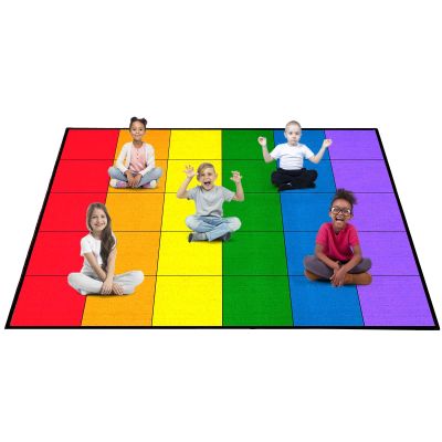Booooom Jackson Classroom Rug Elementary, Large Classroom Carpet Preshool Seating Rug for School, Classroom Area Rug Educational Carpet with Non-Slip Backing (10'5" x 13', Rainbow Seats)