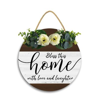 11x11In Bless This Home with Love and Laughter Wooden Hanging Sign,Rustic Home Decor Sign,Farmhouse Wall Art Wall Decor,Farmhouse-Style Home Wall Decor Vintage Farmhouse Home Dcor Accent