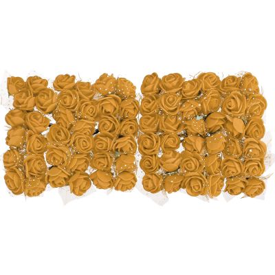 MECCANIXITY Artificial Rose Flower Heads, Gold Tone Mini Faux Flowers 0.8 Inch-1 Inch for DIY Craft Wedding and Party Decoration Pack of 72