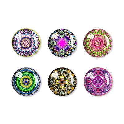 Jolitee Decorative Glass Fridge Magnets, Strong Kitchen Refrigerator Magnets for Home Office and Office Mandala Geometric Pattern, Set of 6, 1 Inch