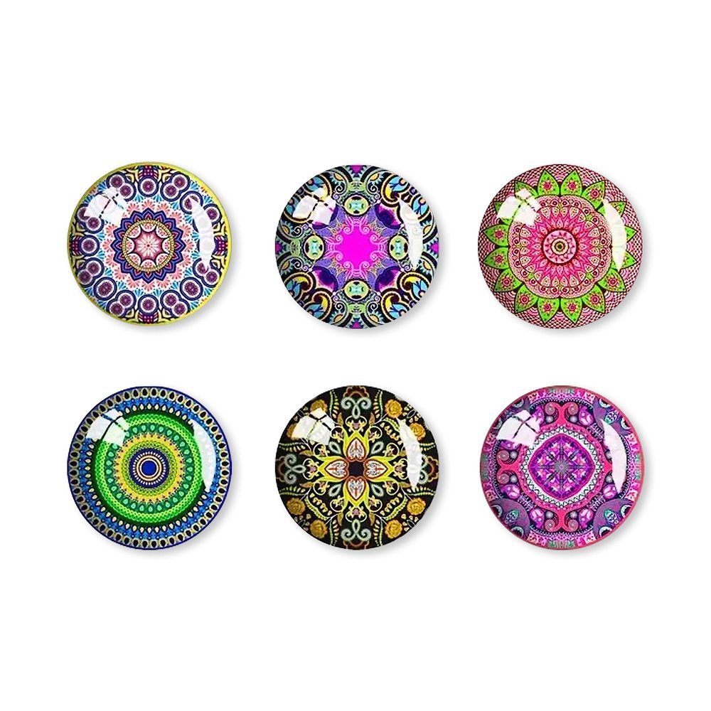 Jolitee Decorative Glass Fridge Magnets, Strong Kitchen Refrigerator Magnets for Home Office and Office Mandala Geometric Pattern, Set of 6, 1 Inch