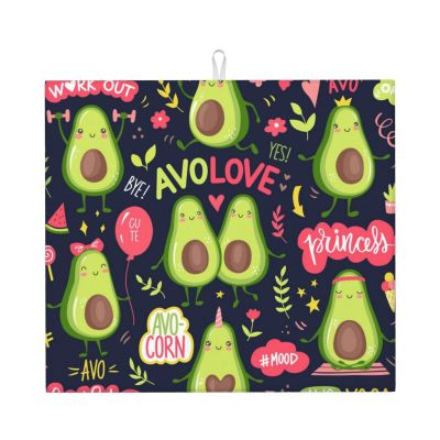 Absorbent Dish Drying Mat For Kitchen Counter Dish Drying Pads Reversible Drainer Mats-Avocado Love 16x18 In