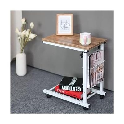 Coffee Table C-Shaped Side Table with Wheels Center Table Steel Paint Sofa Table Free Lifting Simple Accent Table End Table