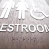 ADA Square Restroom Bathroom Sign - Modern Signage - 8"x8" Size - Contemporary Decor - Braille & Handicap Accessible (Gray Oak, with Handicap Figure) view 4