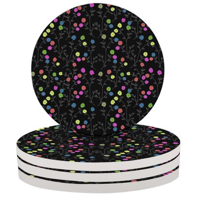 Abstract Flower Black Coasters for Drinks Absorbent Set of 4 Ceramic Coaster with Cock Base Decorative Coffee Cup Beverage Coasters Wine Beer Bar Coasters