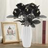 12 Pcs Black Roses with Skull Head, Halloween Artificial Black Flowers Faux Black Roses Silk Rose Flower Bouquet, Gothic Fake Black Rose for Party Arrangements Halloween Wedding Home(Purple) view 3