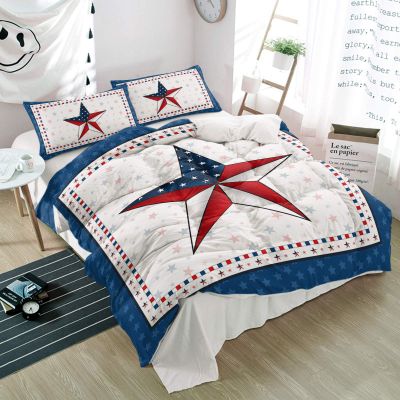 Alandar Home Duvet Cover Sets Pentagram USA Flag Independence Day,3 Piece Bed Set Ultra Soft Quilt Covers and Pillowcases,Stars Seamless Plaid Microfiber Bedding Set for Bedroom Guest Room Dorm