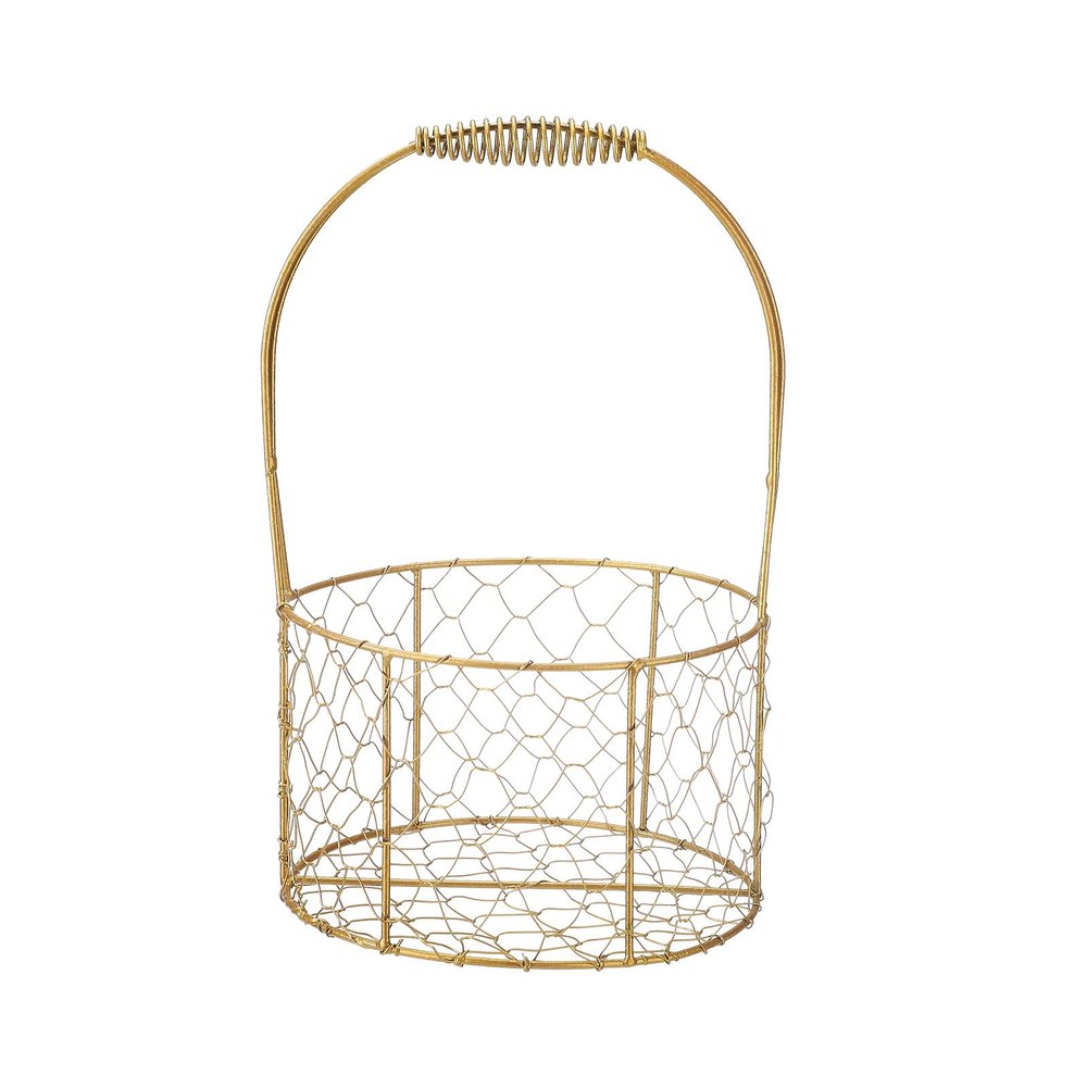 1Pcs Metal Wedding Basket With Handle Metal Iron Geometric Flower Girl Basket Gold Decorated Basket(#1)