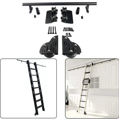 3.3ft-20ft Rolling Rustic Black Steel Sliding Library Office Ladder Hardware Track Set Kit (No Ladder), Rolling Ladder Hanger Rail Round Tube Mobile Ladder Rail (Size : 13ft/400cm