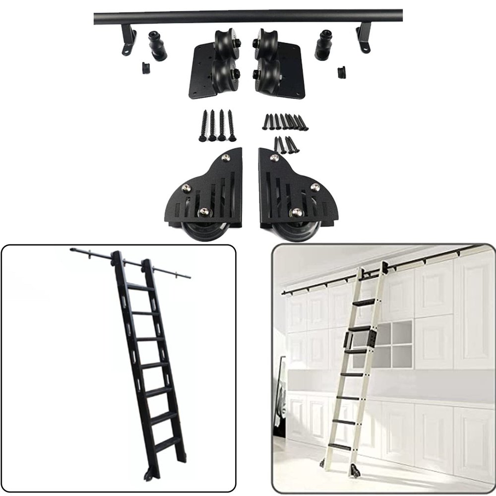 3.3ft-20ft Rolling Rustic Black Steel Sliding Library Office Ladder Hardware Track Set Kit (No Ladder), Rolling Ladder Hanger Rail Round Tube Mobile Ladder Rail (Size : 13ft/400cm