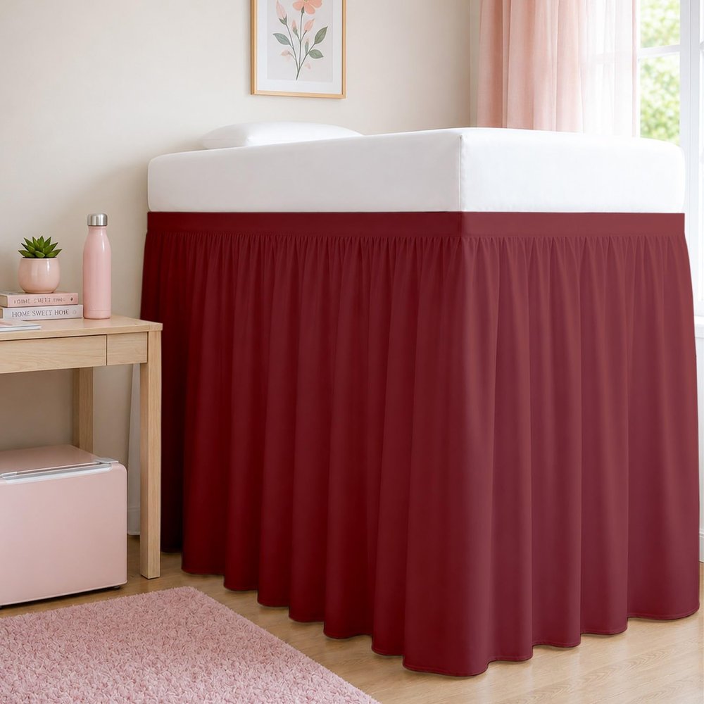 Burgundy Twin XL Dorm Bed Skirt - 40 Inch Drop, Extra Long Size