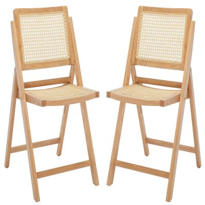 SAFAVIEH Couture Collection Desiree Tropical Coastal Natural Cane Solid Wood Folding Dining Chair Set of 2 (Fully Assembled)