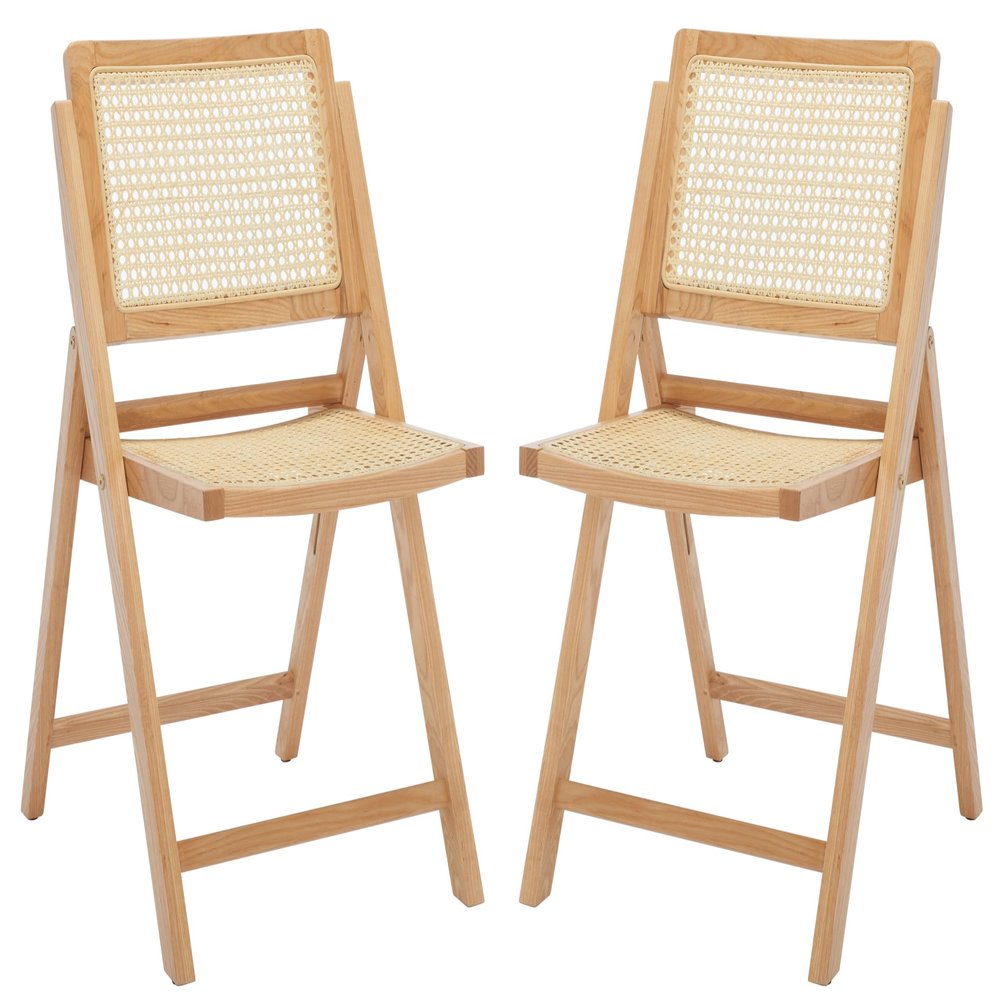 SAFAVIEH Couture Collection Desiree Tropical Coastal Natural Cane Solid Wood Folding Dining Chair Set of 2 (Fully Assembled)