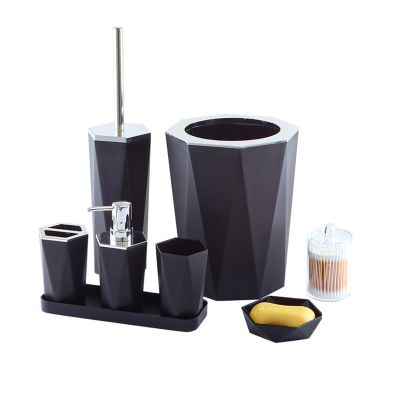 REFKIT Hotel Bathroom Supplies Tray Bath Set Box Ceramic Bathroom Bottle Set Cotton Swab Box Cotton Jar(Black)