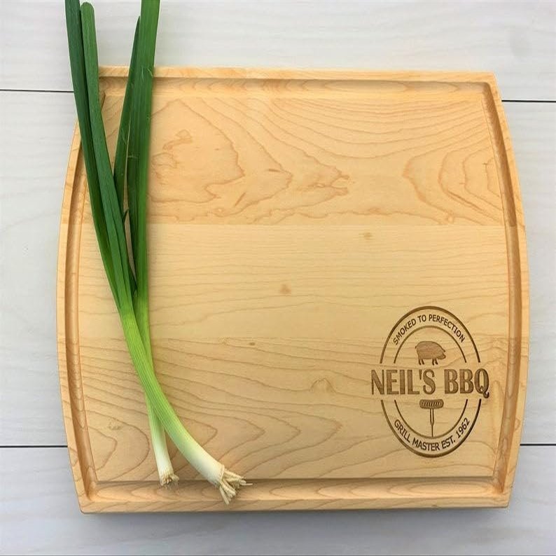 Personalized Cutting Board, BBQ Themed, Grill Master, Personalized BBQ Cutting Board, Smoked Meat Cutting Board, Fathers Day Gift, 114 (Maple, Handle 16" x 10.5")