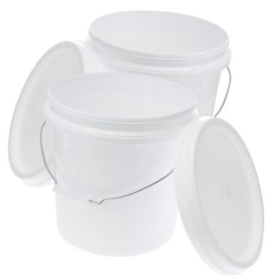 2pcs Plastic Sealed Buckets with Lid 5l White Round Portable