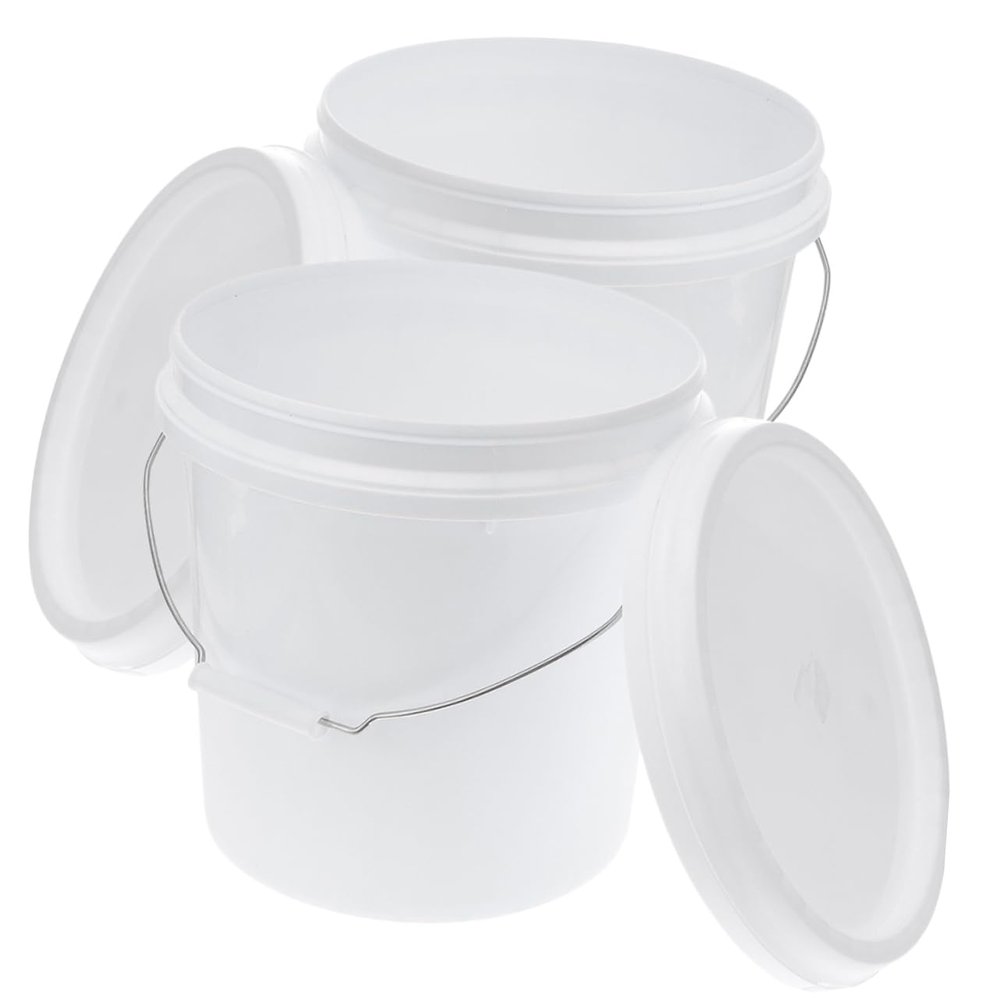 2pcs Plastic Sealed Buckets with Lid 5l White Round Portable