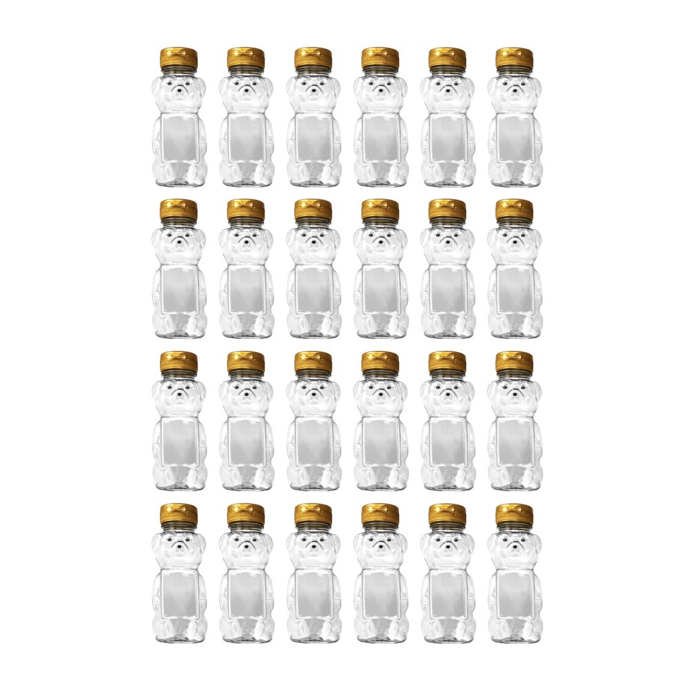 CLEARVIEW CONTAINERS - 12 Ounce Clear Plastic Squeezable Honey Bears with Sealable Flip Top Lids - BPA Free, Hand Wash Only (Gold, 24 Pack)