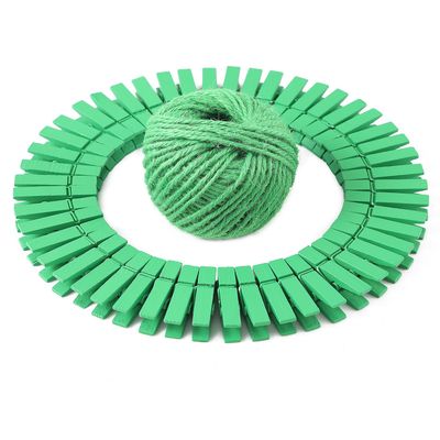 HSTECH 100 Pcs Green Mini Natural Wooden Clothespins and 82 Ft Jute Twine, Baby Clothes Pins, 1.38in Craft Photo Clips for Home School Arts Crafts Decor, DIY Decoration's, Arts and Crafts, Weddings