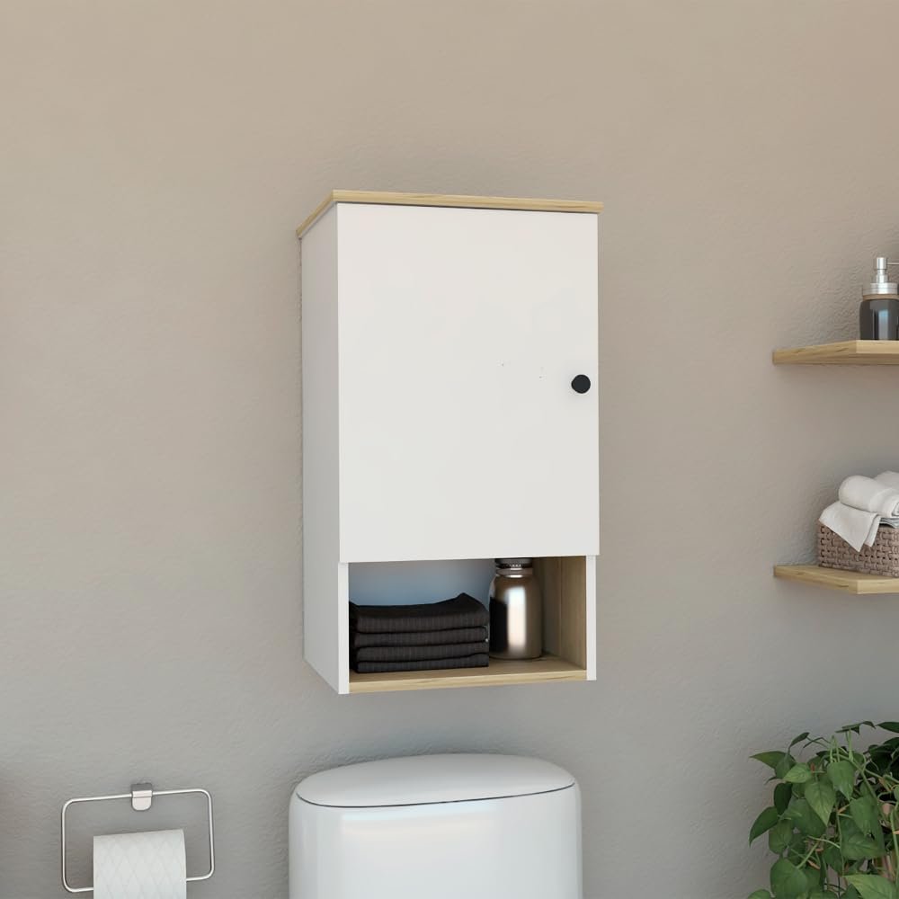Medicine Cabinet Porto, Two Internal Shelves, Single Door, One Shelf - Light Oak/White